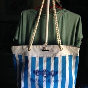 Canvas Beach Bag - Blue  and white striped